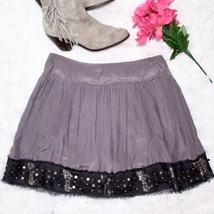 Free People Purple Satin Pleated Skirt with Lace